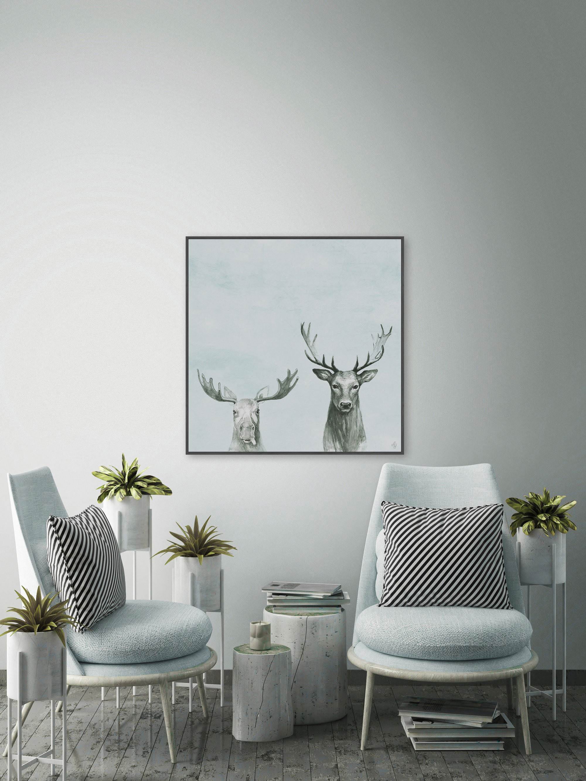 Antler Duo Floater Framed Painting Print on Canvas