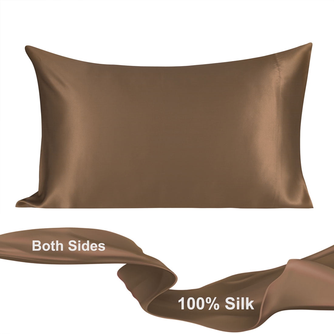 PiccoCasa 19 Momme Mulberry Silk Pillowcase for Hair and Skin, King Coffee Color