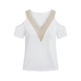 thumbnail image 7 of ClodeEU Women's V Neck Cold Shoulder Short Sleeve Top with Contrast Trim, Casual Solid Color Blouse White,Women's Plus XXL, 7 of 7
