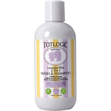 TotLogic Kids Natural 2 in 1 Body Wash and Shampoo, 8 oz | Plant Based Formula Gentle and Hypoallergenic for Sensitive Skin | Infused with Lavender Essential Oils