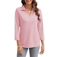 thumbnail image 4 of SWQZVT Women's V Neck Polo Shirt 3/4 Sleeve Collared Casual Business Top Loose Fit Summer Blouse, 4 of 7