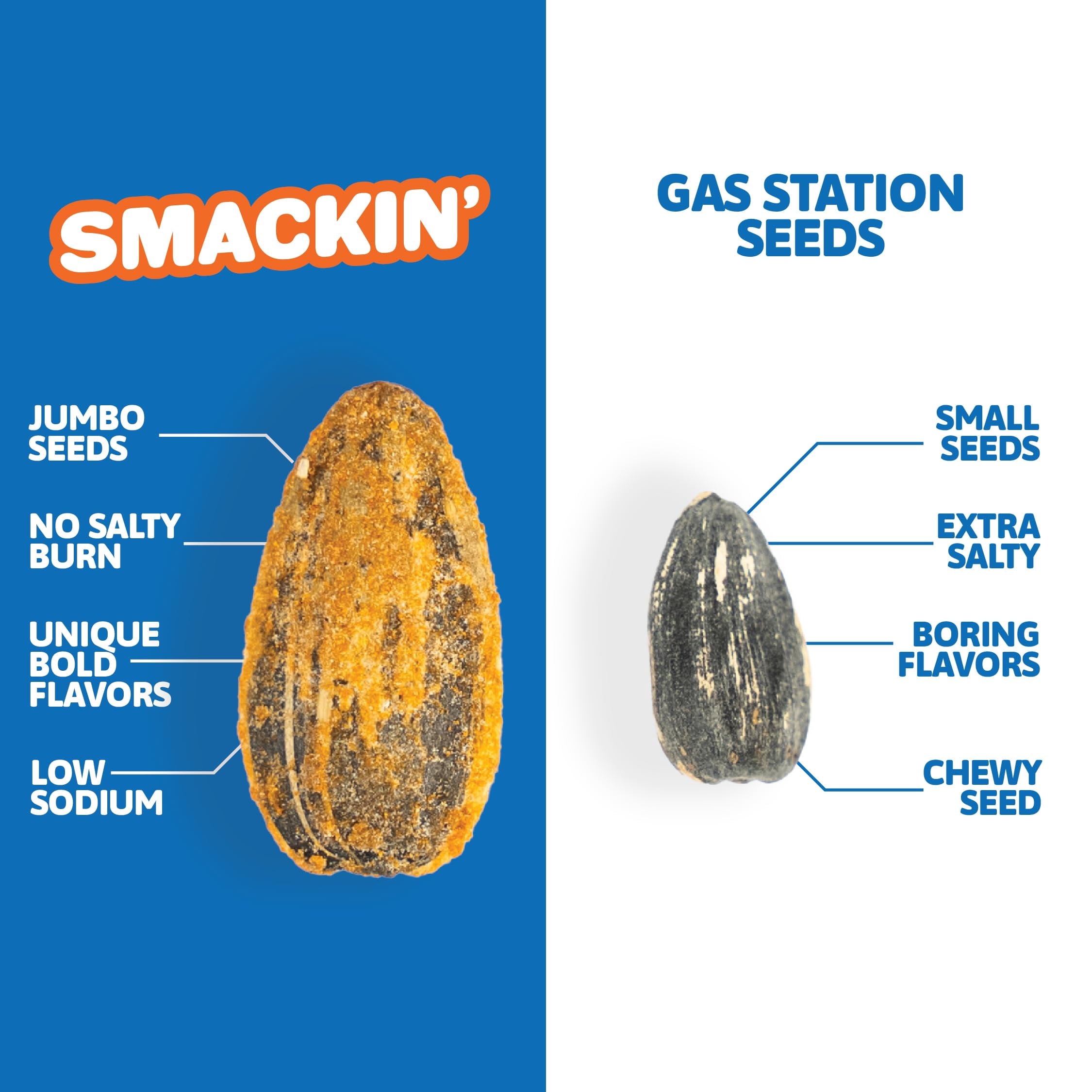 SMACKIN' - Jumbo Roasted Sunflower Seeds, No Salty Burn, American Made, Easy Pour & Seal - Variety Pack, 4oz bag (12 Bags)