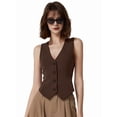 thumbnail image 5 of Vest Tops for Women, Knit V-Neck Sleeveless Button Down Vest Business Casual Outfits Dark Brown L, 5 of 9