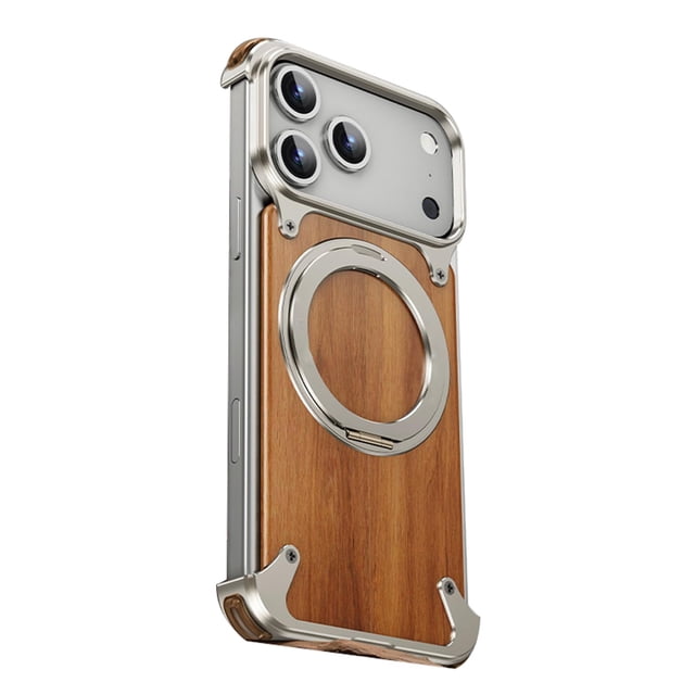 Case For IPhone 17 Pro Max/17 Pro, Metal Shell With Supports Wireless Microfiber Lining Anti-Scratch Charging Ring Kickstand Cover