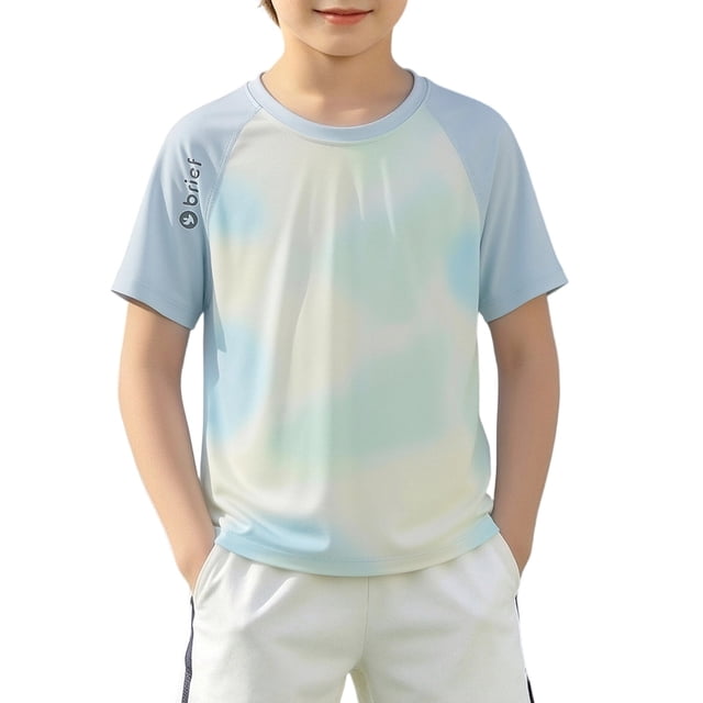 Toddler Rash Guard Boys' Quick Dry Short Sleeve Shirts Crew Neck Rash Guard Swim Tops Sun Protection Summer Tees