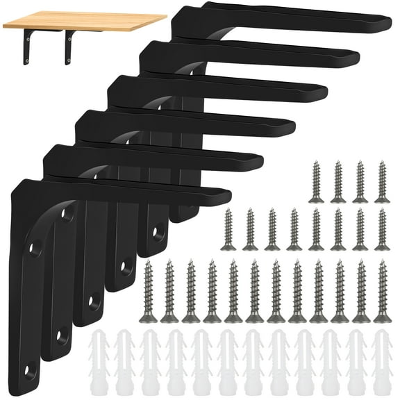 sixwipe 6 Pcs Wall Shelf Bracket, L Bracket for Shelf, 4 x 4 inch Heavy Duty Shelf Support Bracket, Decorative Joint Angle Bracket, Shelf Supports with Screws, Corner Brace Wall Hanging Shelf(Black)