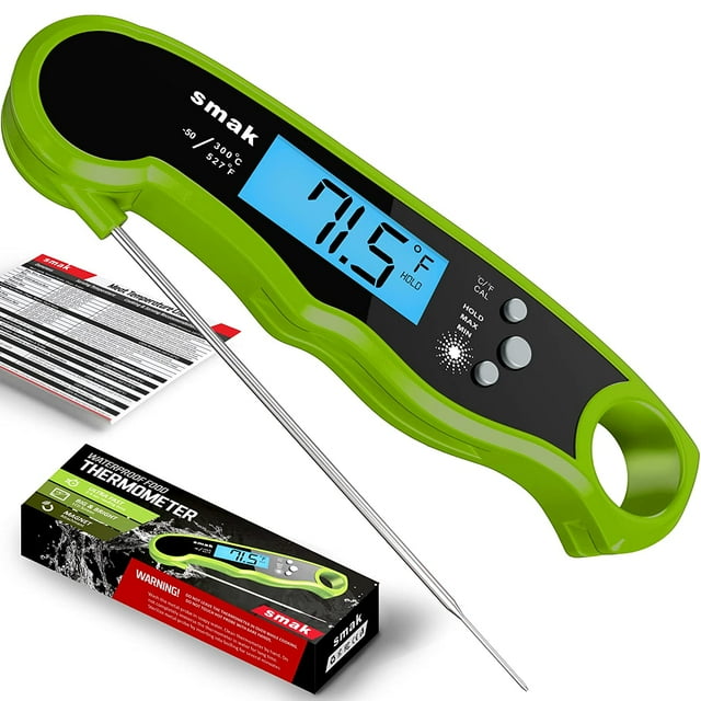 Digital Instant Read Meat Thermometer - Waterproof Kitchen Food Cooking Thermometer with Backlight LCD - Best Super Fast Electric Meat Thermometer Probe for BBQ Grilling Smoker Baking Turkey (Lime)