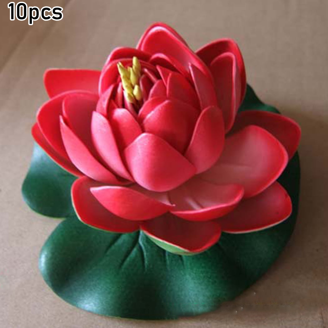 10X Floating Plants Water Lily Artificial Lotus Flower Leaf Pond Fish Tank Decor 