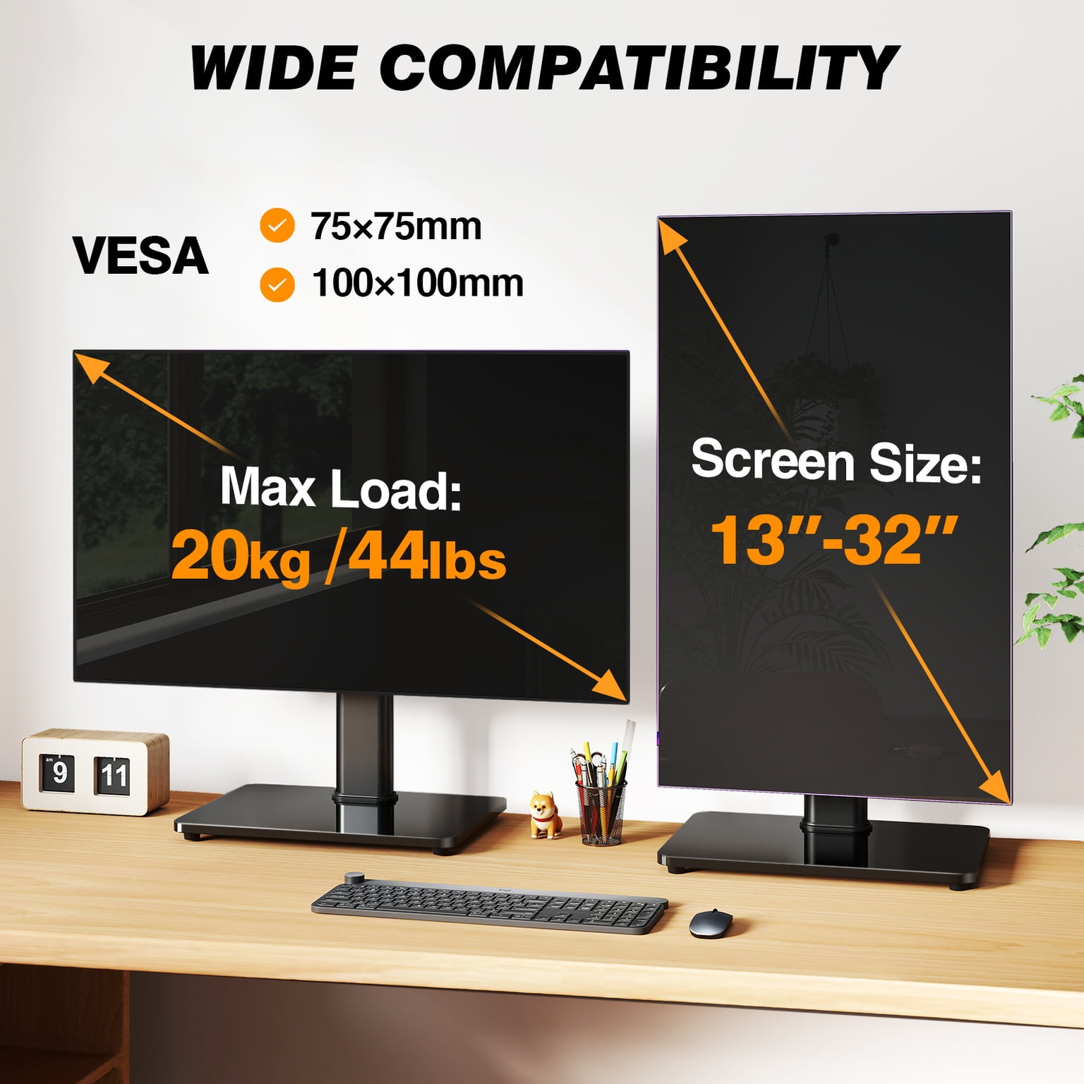 TAVR Furniture 360° Rotatable Table Top TV Stand for 13-32 inch TVs, 44 Lb Capacity, 5 Height Adjustment, Black