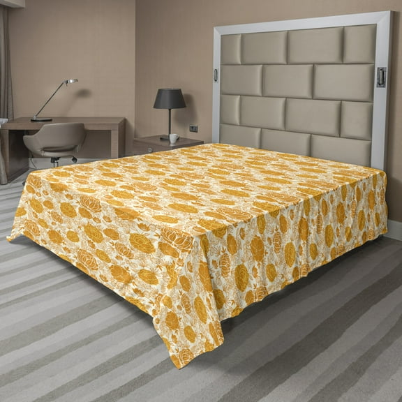 Ambesonne Floral Flat Sheet, Vibrant Blossoming Flowers, California King, Marigold and Cream