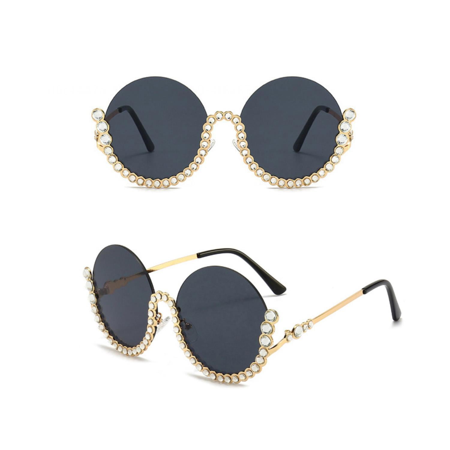 Designer Fashion Sunglasses Womens Metal Retro Half Round Frame UV 400 