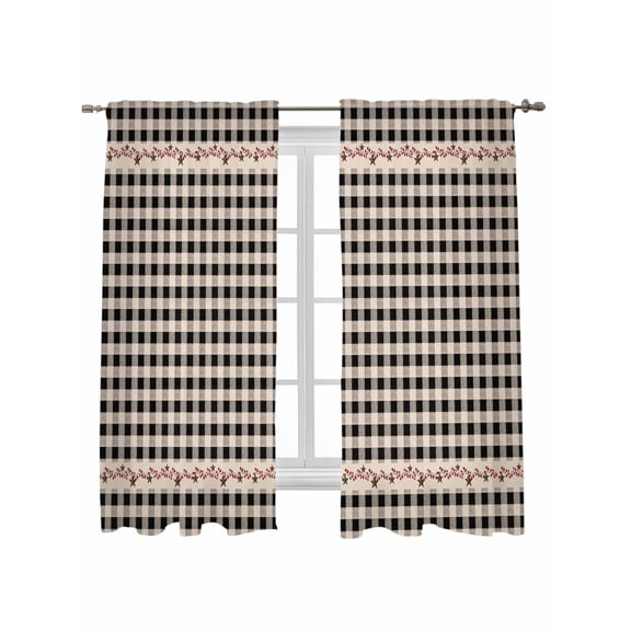 Country Star Plaid Curtains 72 Inch Length,Sheer Curtains for Bedroom Living Room Window Black Retro American Farm Barn Berry Rod Pocket Drapes Kitchen Curtains Small Half Window 52"x72" 2 Panels