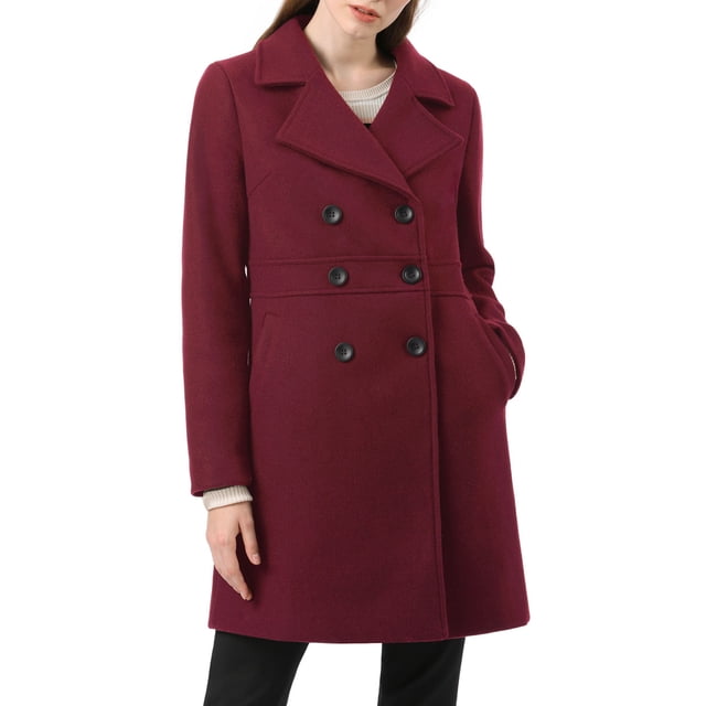 Unique Bargains Manteau Mi-Long à Double Boutonnage pour Femme à Revers Cranté
