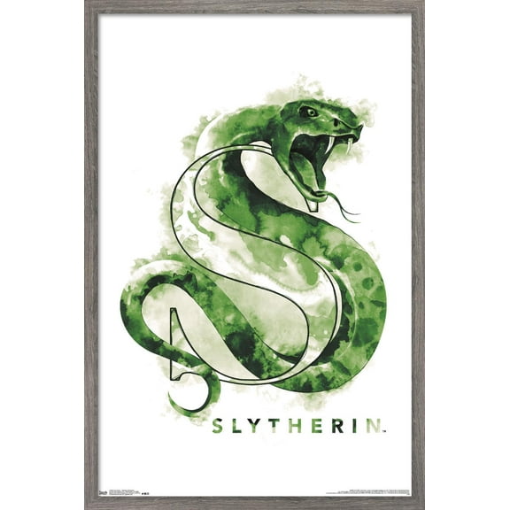 The Wizarding World: Harry Potter - Slytherin Illustrated House Logo Wall Poster, 14.725" x 22.375", Framed