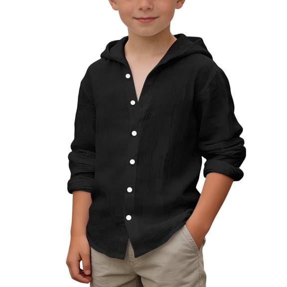 Tiijoy Boy's Long Sleeve Hooded Shirt Solid Lightweight Button-Down Shirt Summer Hoodie