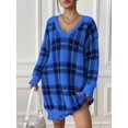 thumbnail image 4 of Robe Chandail Décontractée Automne Col en V Manches Longues Coupe Ample Motif Chaud Mini Robe Chandail Bleu Taille Unique, 4 of 8