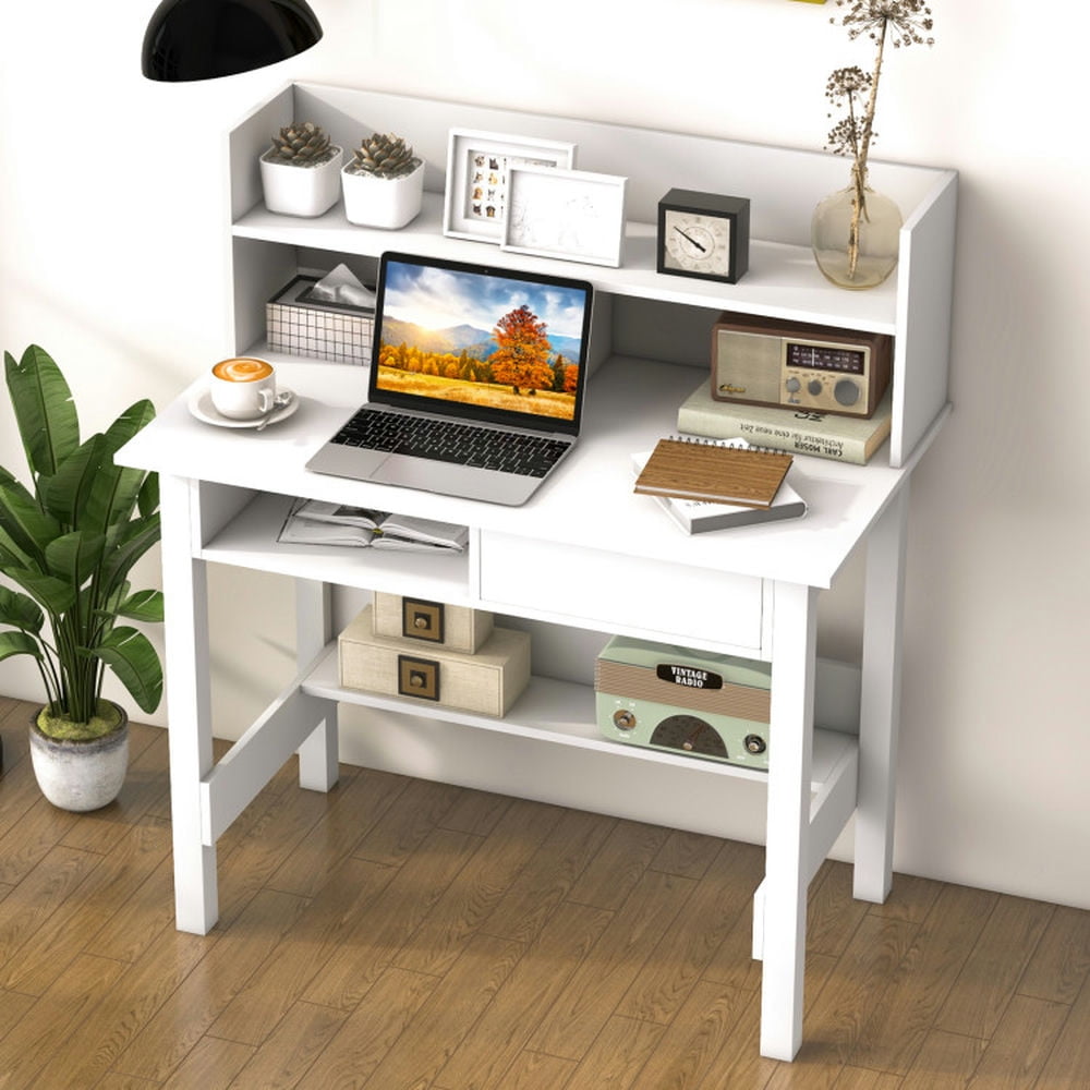 Demi Bonn Home Office Computer Desk with Storage Shelves and Drawer Ideal for Working and Studying, White