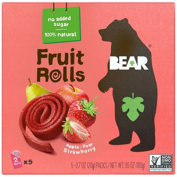 BEAR Fruit Rolls, Strawberry 0.7 oz  5 ea Pack of 2