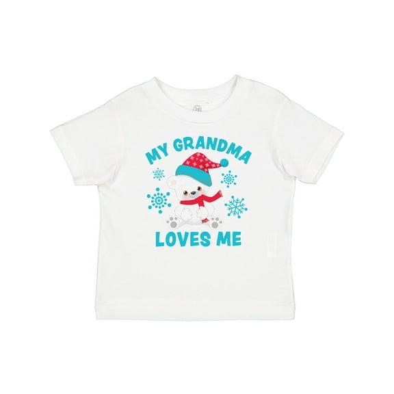Inktastic Polar Bear My Grandma Loves Me in Santa Hat with Snowflakes Boys or Girls Baby T-Shirt