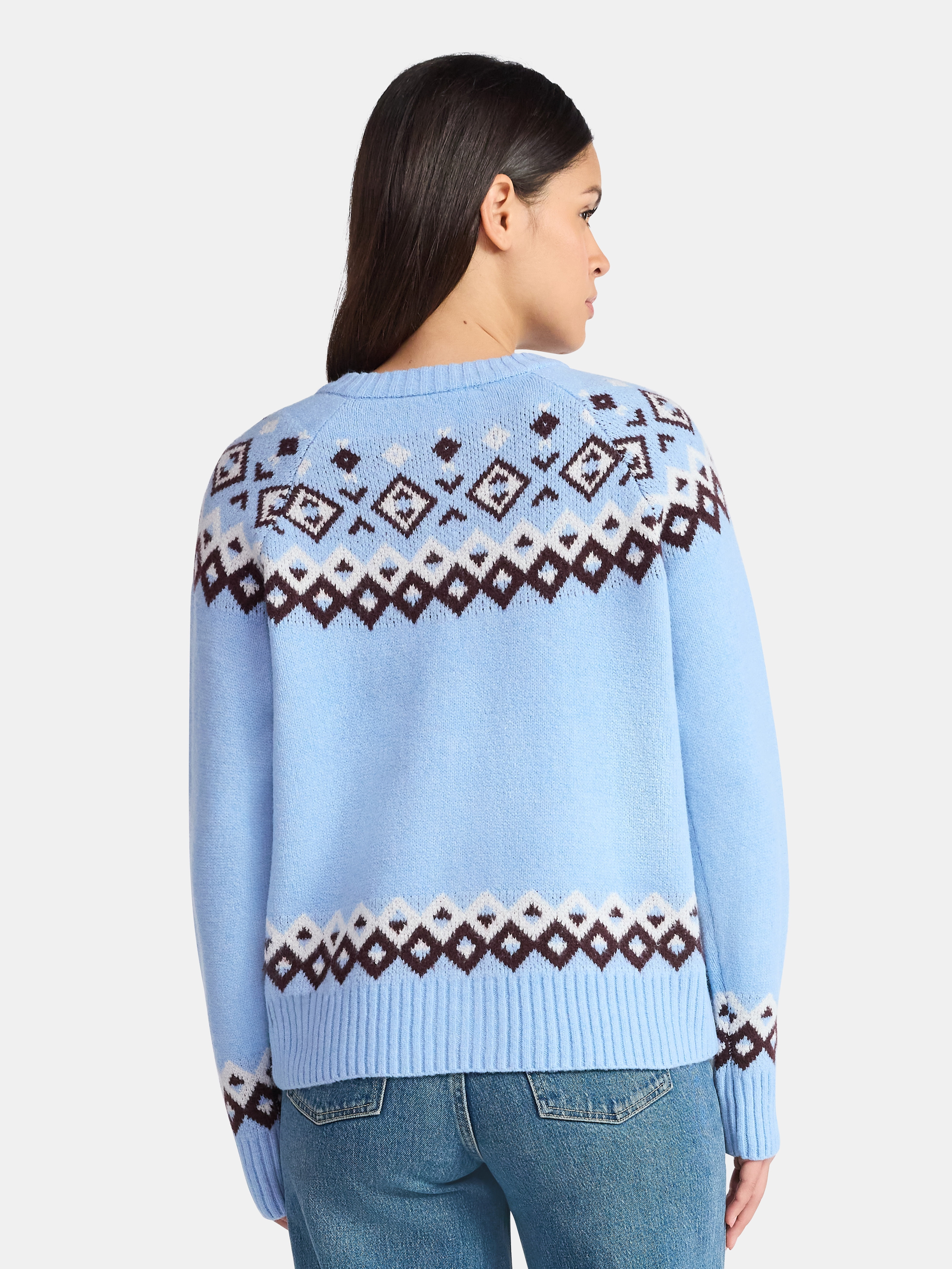 Time and Tru Women's Fair Isle Cardigan Sweater, Midweight, Size XS-XXXL