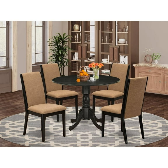 East West Furniture Dining Room Set Wirebrushed Black, DLLA5-ABK-47
