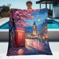 thumbnail image 6 of 1pc London Red Phone Booth & Big Ben Floral Landscape HD Printed Flannel Blanket - Soft Warm All-Season Outdoor Indoor Throw for Camping, Sofa, Bed - Machine Washable Gift for Family Friends, 6 of 14