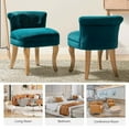 thumbnail image 4 of Makeup Vanity Stool Dressing Table Accent Chair Set of 2 Velvet Tufted Upholstered Cushioned Wood Leg Home Bedroom Living Room Teal, 4 of 8