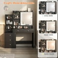 thumbnail image 3 of VEANERWOOD Vanity Desk with LED Lighted Mirror, 6 Drawers and Hidden Shelves Table Set, Black, 3 of 7