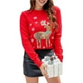 thumbnail image 2 of Chandails de Noël Laids à Motifs de Sequins pour Femmes Manches Longues Flocon de Neige Col Rond Chandail de Noël Rouge TG, 2 of 10