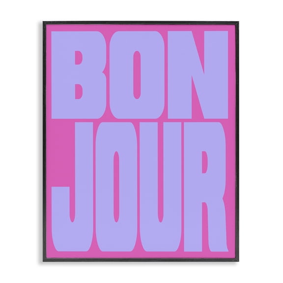 Stupell Industries Contemporary Bonjour Pink & Blue Black Framed Giclee Art, 11 x 14, by House of Lulu