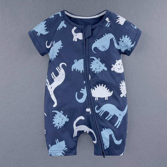 uublik Baby Rompers Girl Cute Pattern Short Sleeve Double Zipper Romper Jumpsuit Navy 3-6 Months