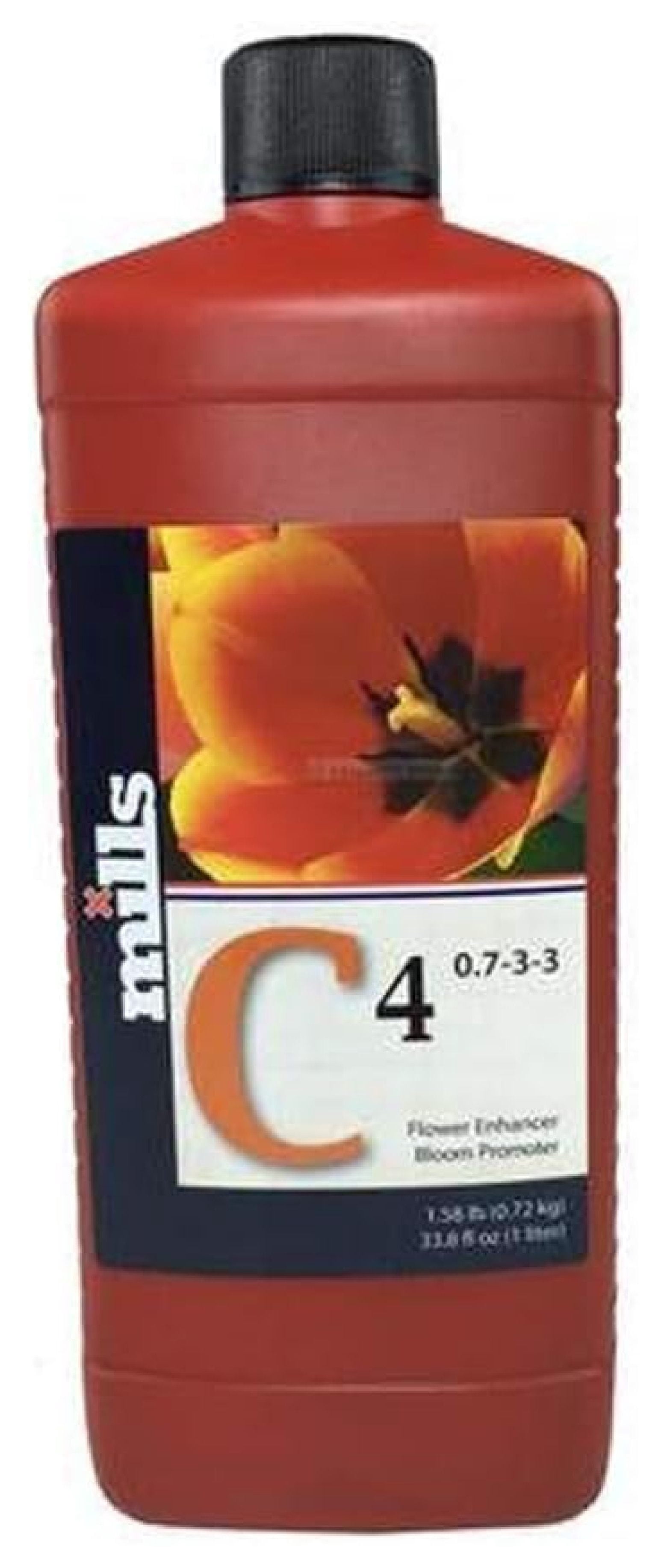 Mill Nutrients C4 Plant Growth Stimulator - 1 Liter | Bloom Booster, Increased Yields, Oil & Sugar Production, Fruit Set, Dense Flowers for Hydroponics & Soil