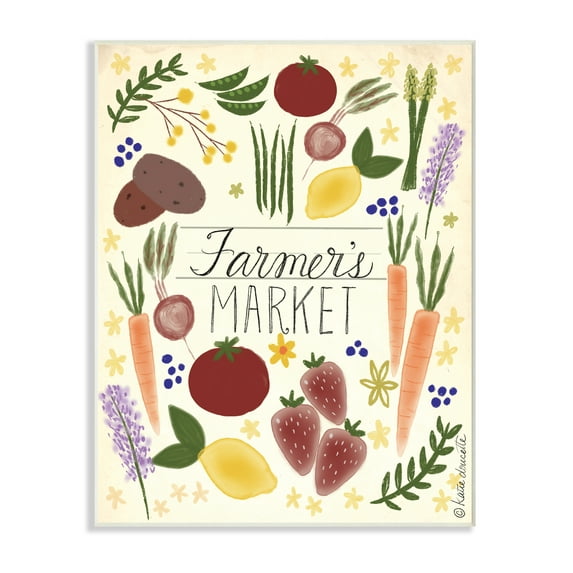 The Stupell Home Decor Collection Farmer's Market Vegetable Illustration Wall Plaque Art, 10 x 0.5 x 15