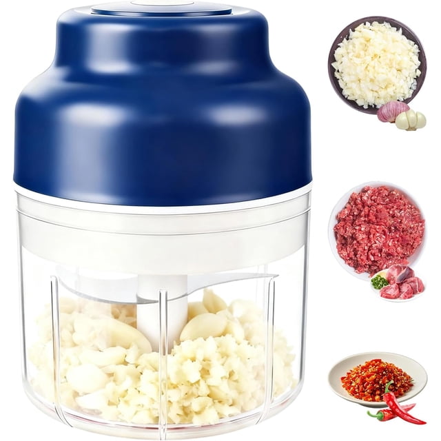 Electric Mini Garlic Chopper, Small Garlic Chopper Mincer Rechargeable, Portable Small Food Processor, 320ml Electric Food Chopper Tool for Mashing Onion Garlic Chili Ginger Fruits(Blue)