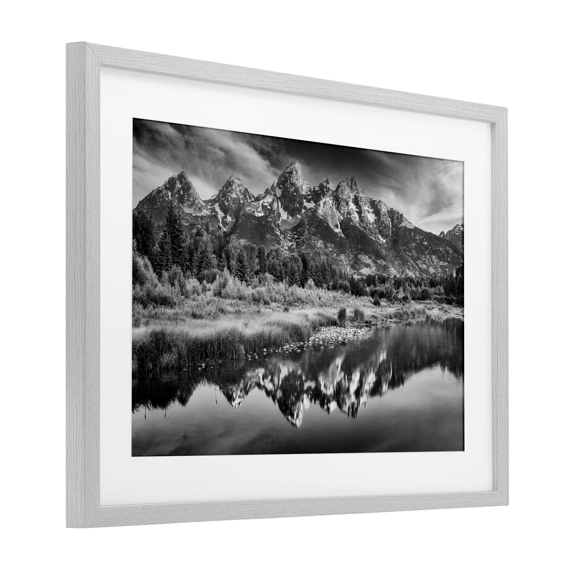 Stupell Industries Teton Mountain Reflections Gray Framed Print Under Glass, design by Rick Berk
