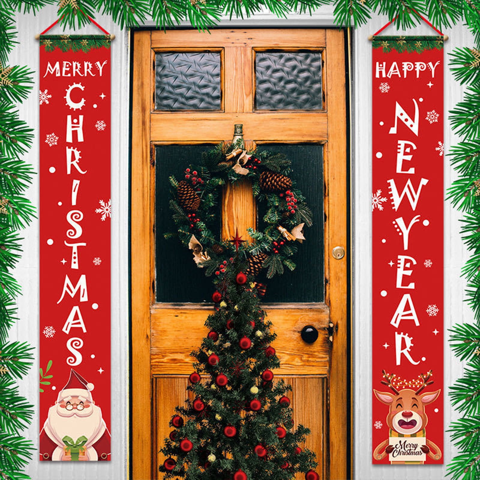 Merry Christmas Santa Banner Flag Wall Hanging Xmas Party Decoration Ornaments