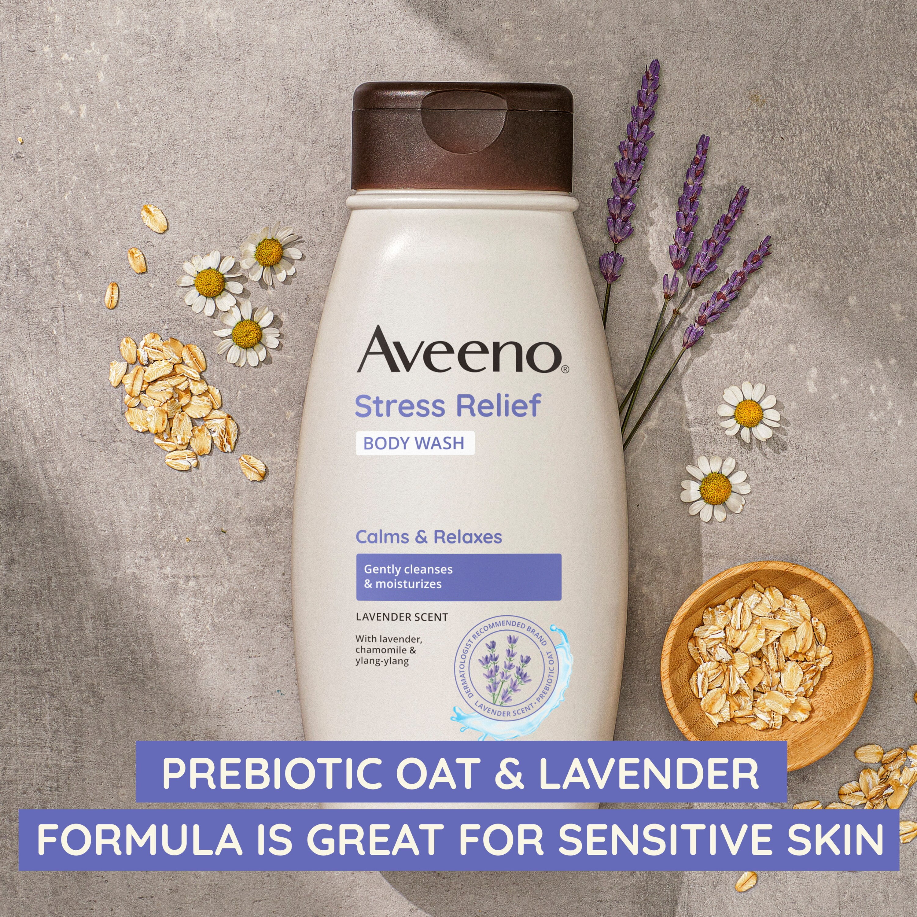 Aveeno Stress Relief Body Wash with Lavender & Chamomile, 12 fl. Oz - 2 Pack