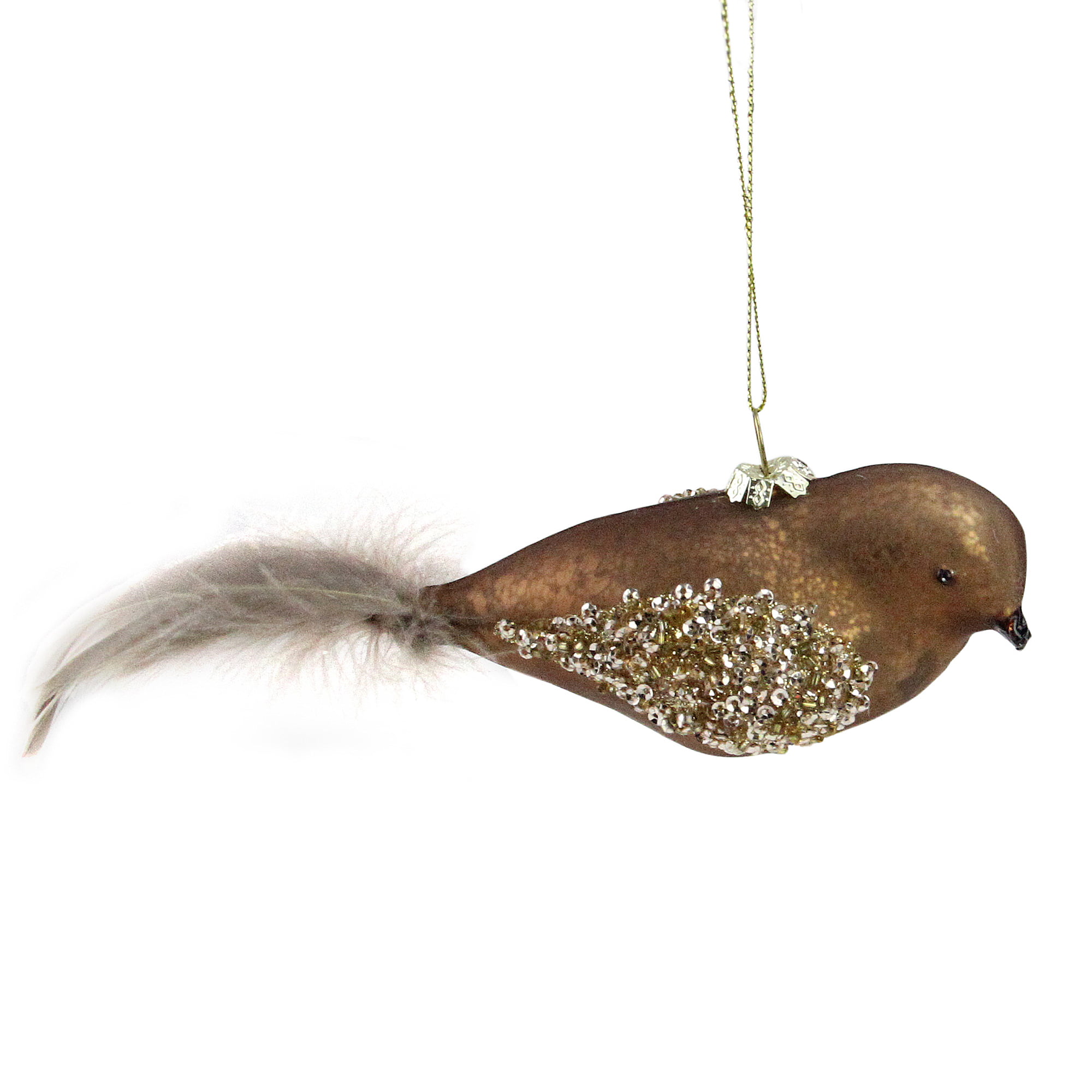 Glass Bird with Feathers Ornament 