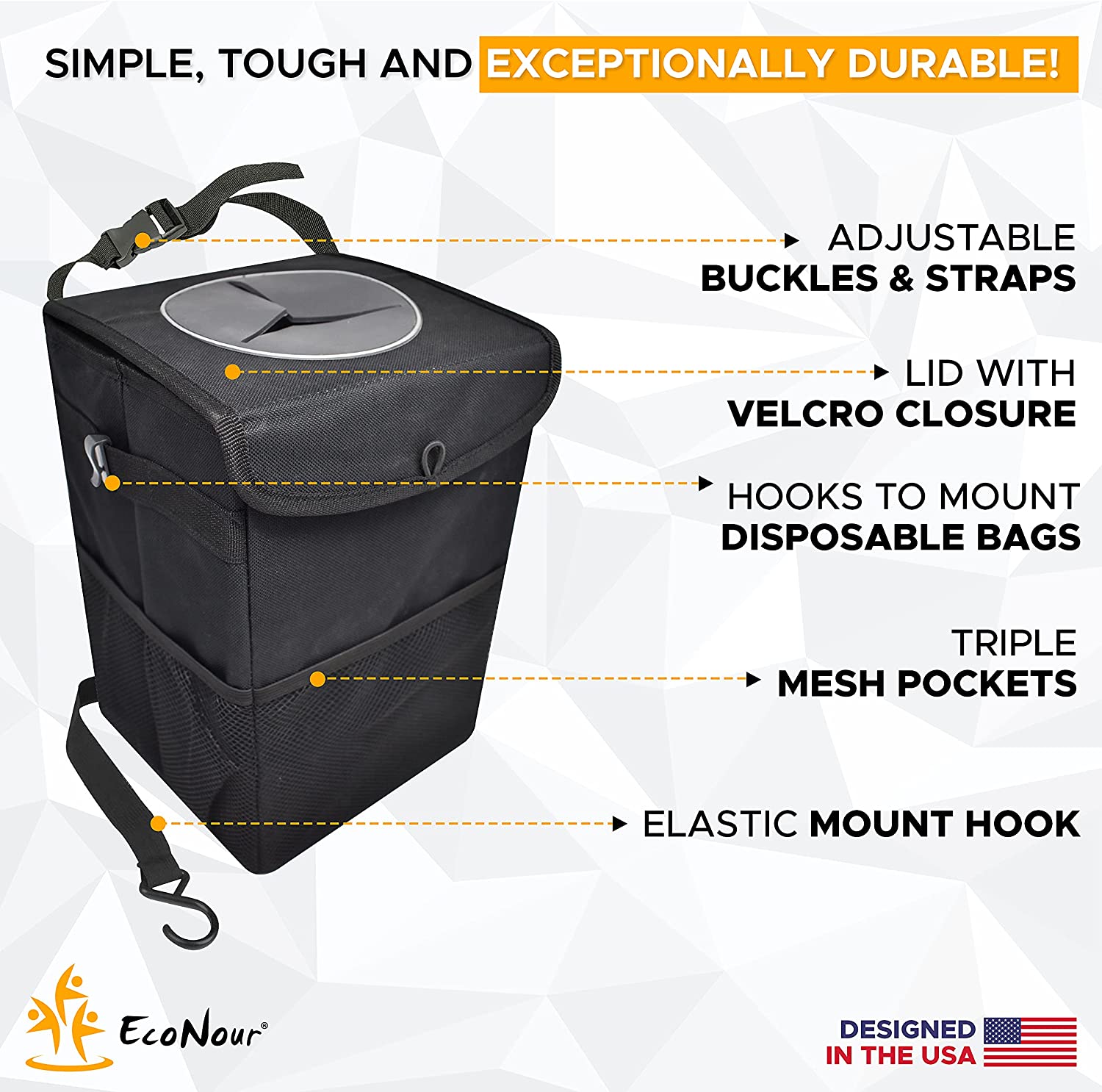 EcoNour Car Trash Bag Foldable Trash Bag for Car with Storage Pockets Waterproof  Auto Litter Bag Multifunctional and Collapsible Car Garbage Bag  Portable and Compact Car Garbage Holder