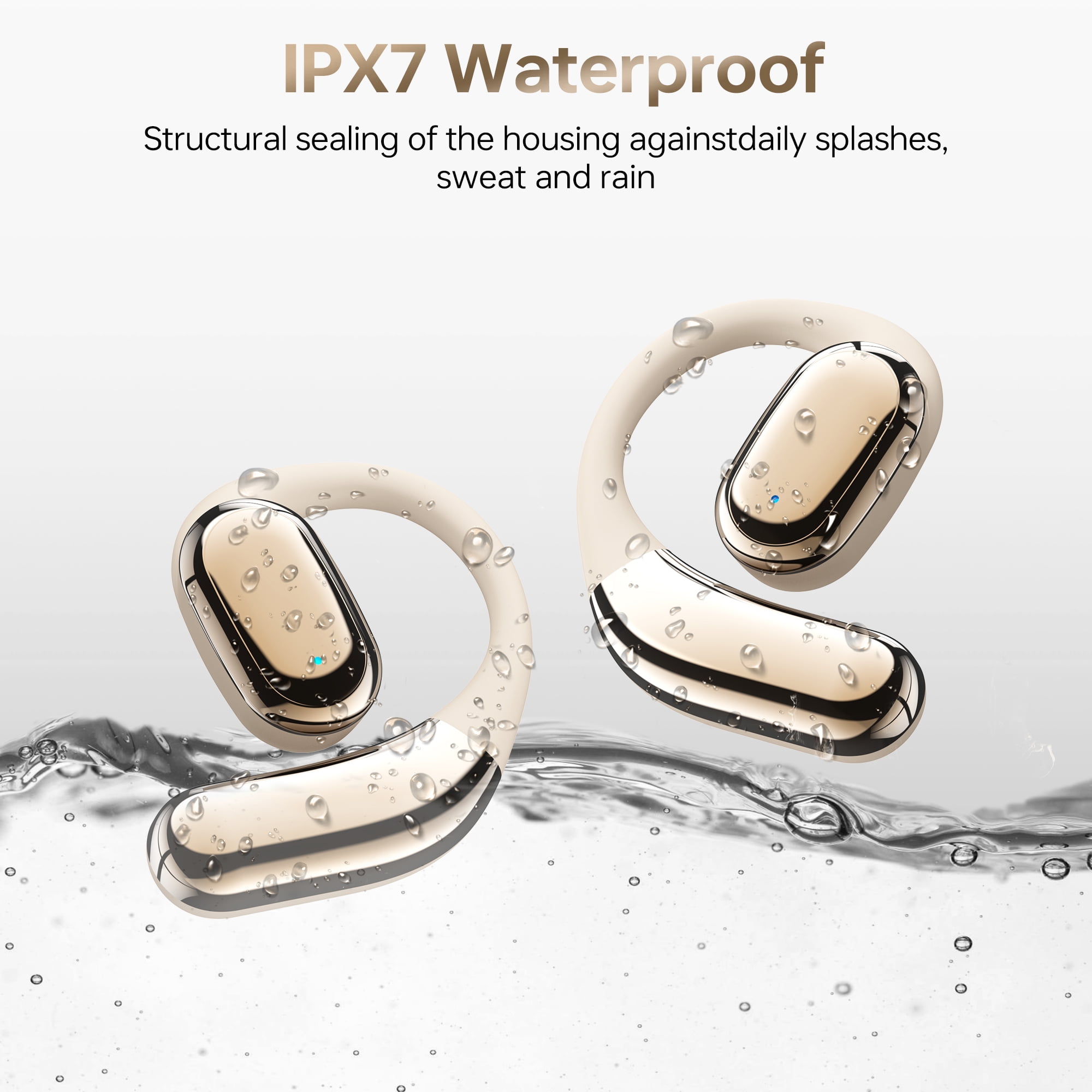 Open Ear Wireless Earbuds, Bluetooth 5.4 Wireless Earbuds, Hi-Fi Stereo over Ear Earphones with Earhooks, 60H Playtime & LED Digital Display, IPX7 Waterproof Earphones for Fitness, Cycling, Workout