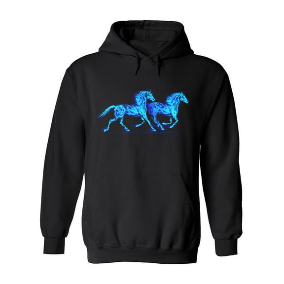 Blue Fiery Horses Hoodie Men -Image by Shutterstock, Male Large