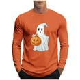 thumbnail image 3 of YOIAVAIOY Mens Long Sleeve Tees Ghost Letter Print Shirts Casual Happy Halloween Pullover Teen Boys Tops Orange L, 3 of 6