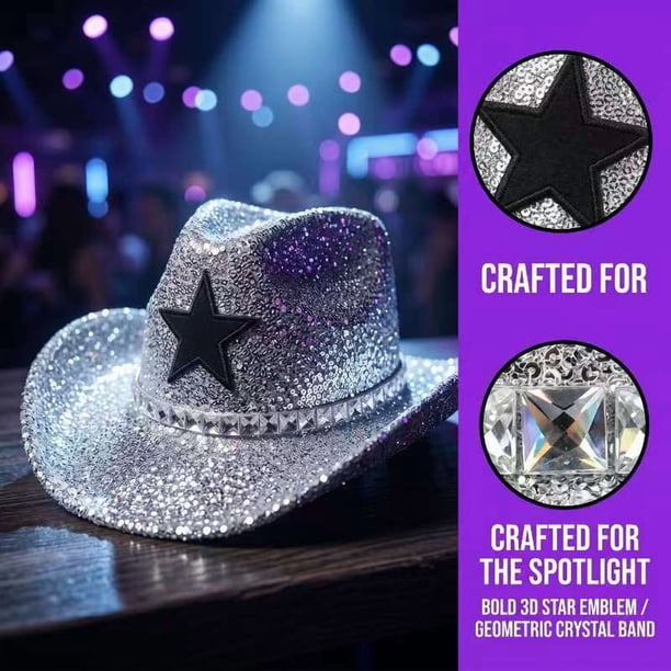 FUZHIQ Unisex Glitter Rhinestone Star Western Cowboy Cowgirl 