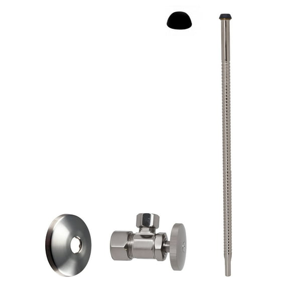 Westbrass 15" Bendable Corrugated Faucet and Toilet Supply Kit with Round Handle Angle Stop, Satin Nickel