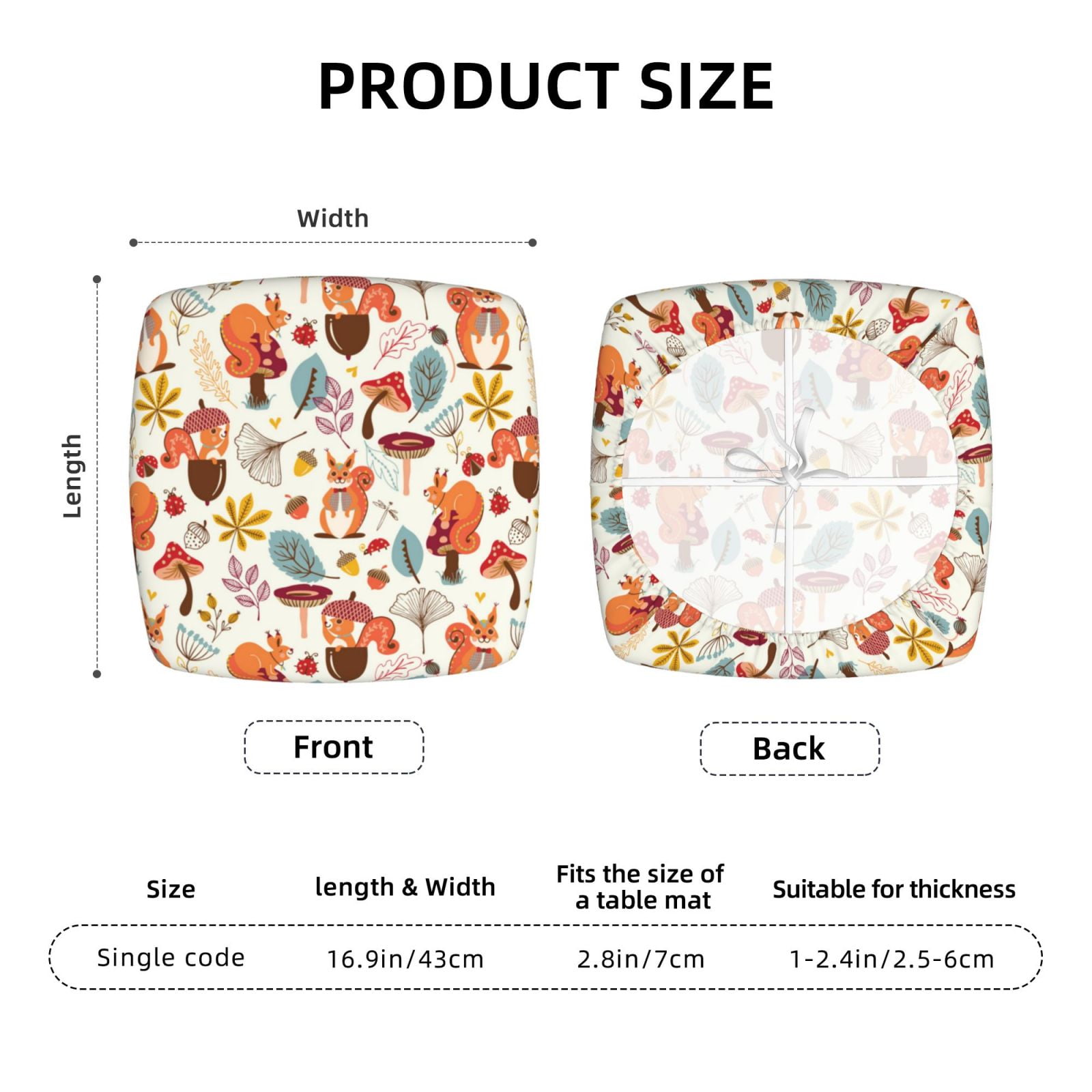 Picia Squirrel Nuts Mushroom Square Couch Cushion Covers,Magic Sofa Covers Washable,Stretch Couch Covers-16.9in