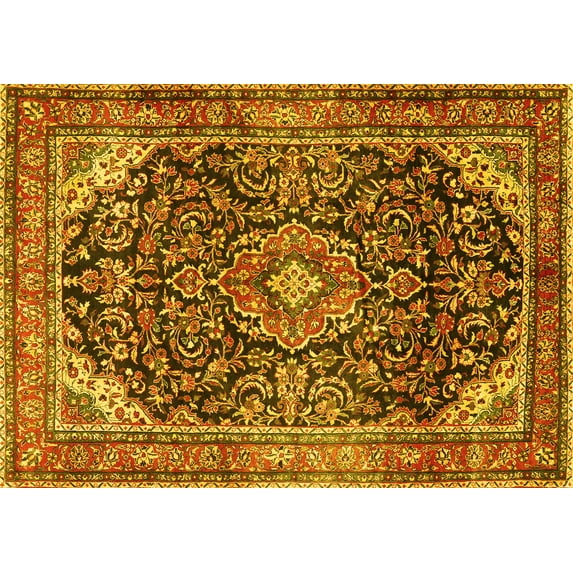 Ahgly Company Machine Washable Indoor Rectangle Medallion Yellow Traditional Area Rugs, 6' x 9'