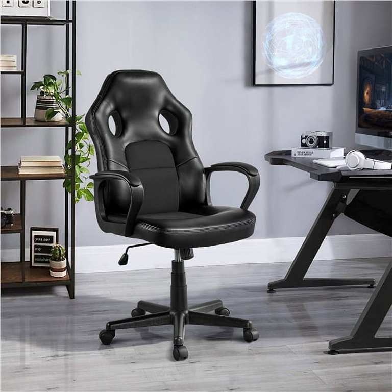 Adjustable Swivel Gaming Chair with Massage Pillow &Footrest, Leather PC Video  Game Chairs,Black 