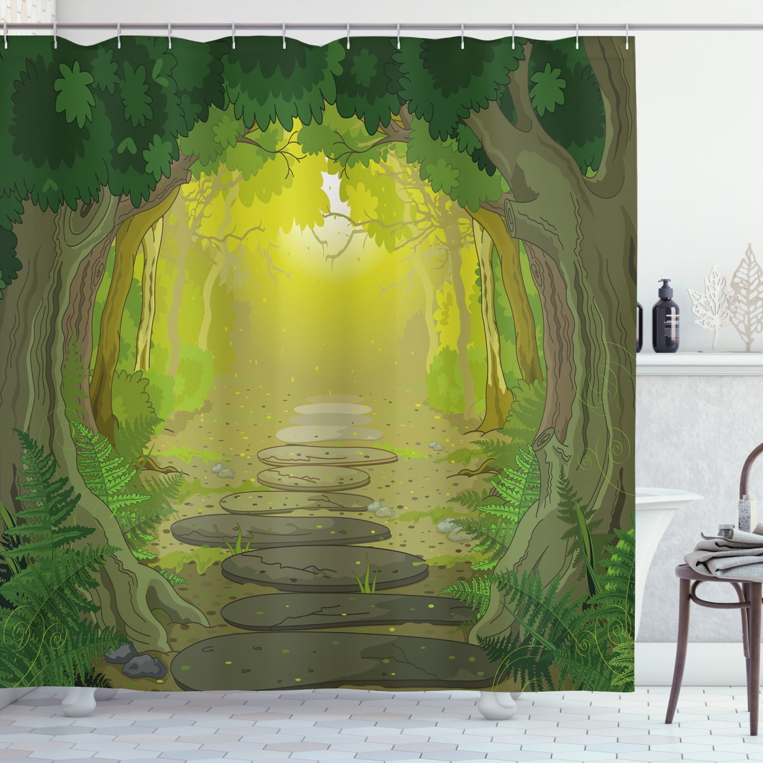 Forest Shower Curtain, Magical Pathway with Trees and Ferns Fantastic