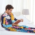 thumbnail image 6 of Naloa Colorful Cats Pattern Art Men’s Pajamas Set - Long Sleeve Button Down Sleep Shirt and Pajama Bottoms Sleepwear Set-, 6 of 7