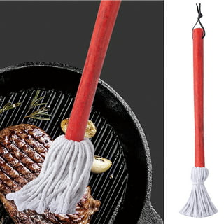  Cast Iron Sauce Pot and BBQ Mop Brush Set for Grilling, 7 Pcs  Barbecue Accessories include Heat Preservation Heavy Basting Melting Pot,  2Pcs Wooden Long Handle Sauce Mops with 4Pcs Replacements
